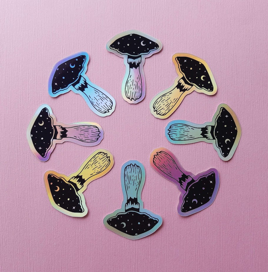 Holographic Cosmic Mushroom Vinyl Sticker
